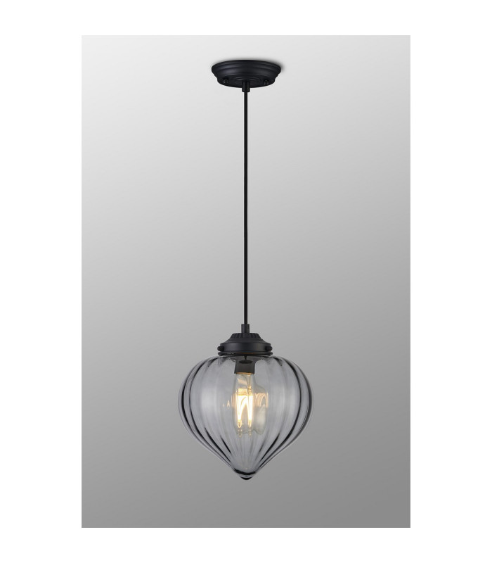 Afton 23cm Single Pendant Flower Bud Shade 1 x E27 Satin Black/Black Braided Cable/Smoke-3