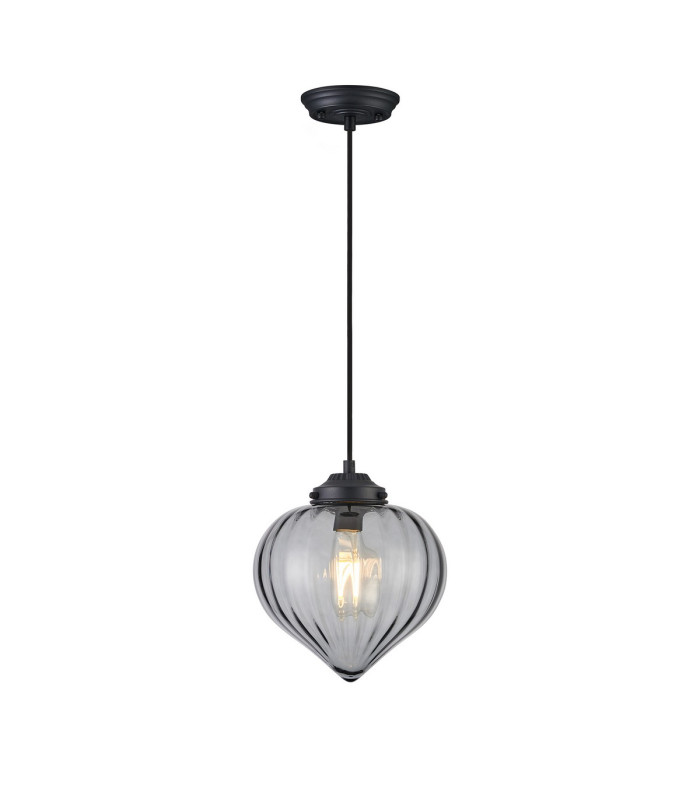 Afton 23cm Single Pendant Flower Bud Shade 1 x E27 Satin Black/Black Braided Cable/Smoke-5