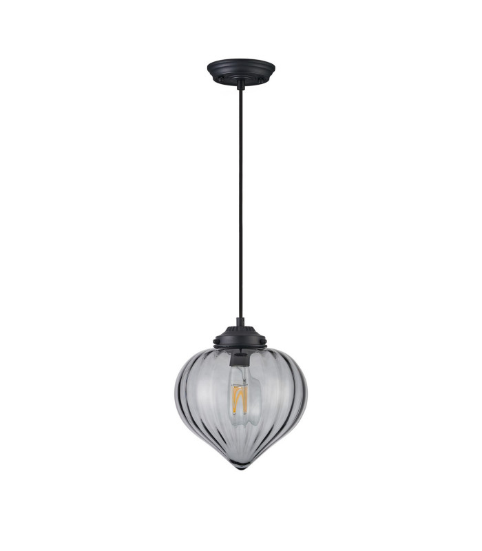 Afton 23cm Single Pendant Flower Bud Shade 1 x E27 Satin Black/Black Braided Cable/Smoke-6