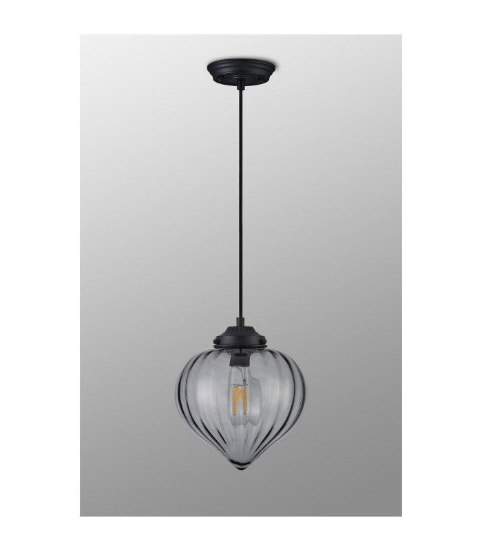 Afton 23cm Single Pendant Flower Bud Shade 1 x E27 Satin Black/Black Braided Cable/Smoke-9