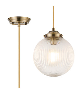 Afton Single Pendant 20cm Acorn Ribbed Glass 1 x E27 Antique Brass/Golden Brown Twisted Braided Cable/Clear-1