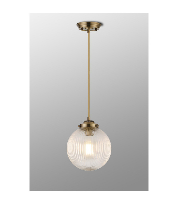Afton Single Pendant 20cm Acorn Ribbed Glass 1 x E27 Antique Brass/Golden Brown Twisted Braided Cable/Clear-3