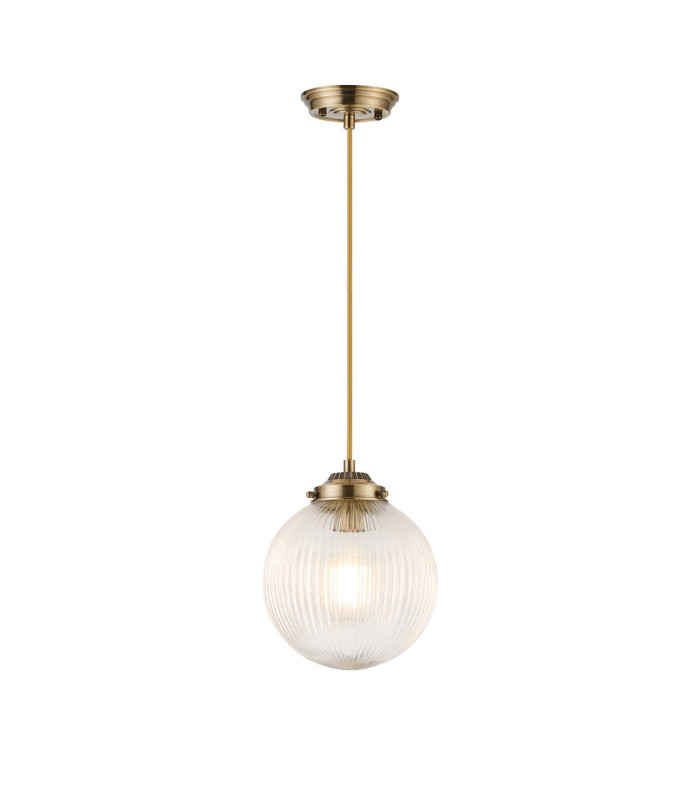 Afton Single Pendant 20cm Acorn Ribbed Glass 1 x E27 Antique Brass/Golden Brown Twisted Braided Cable/Clear-4