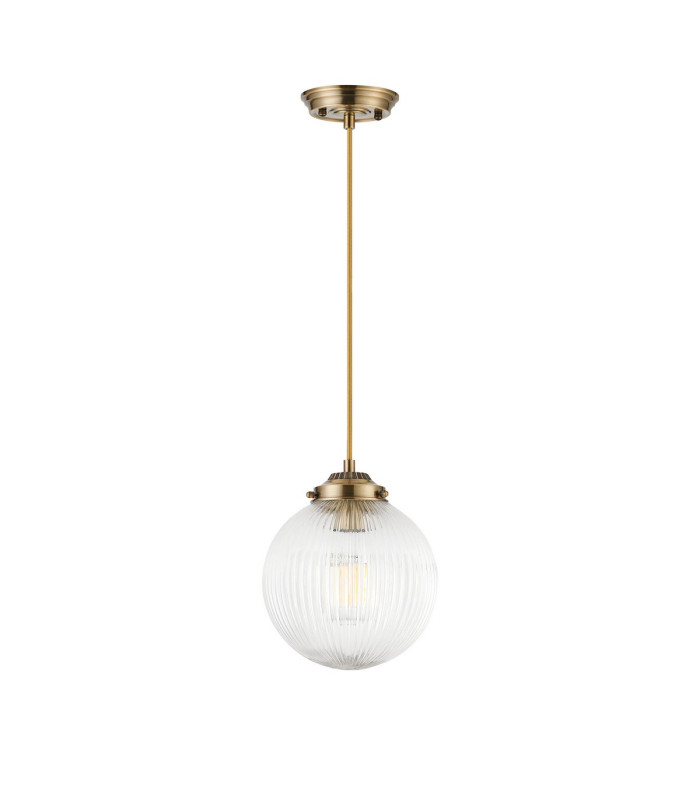 Afton Single Pendant 20cm Acorn Ribbed Glass 1 x E27 Antique Brass/Golden Brown Twisted Braided Cable/Clear-5