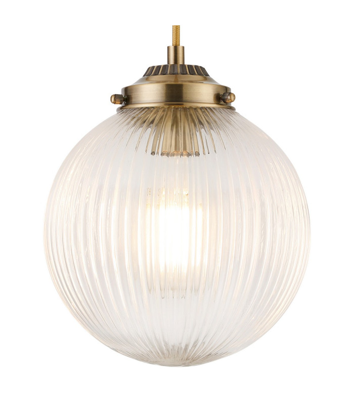 Afton Single Pendant 20cm Acorn Ribbed Glass 1 x E27 Antique Brass/Golden Brown Twisted Braided Cable/Clear-7