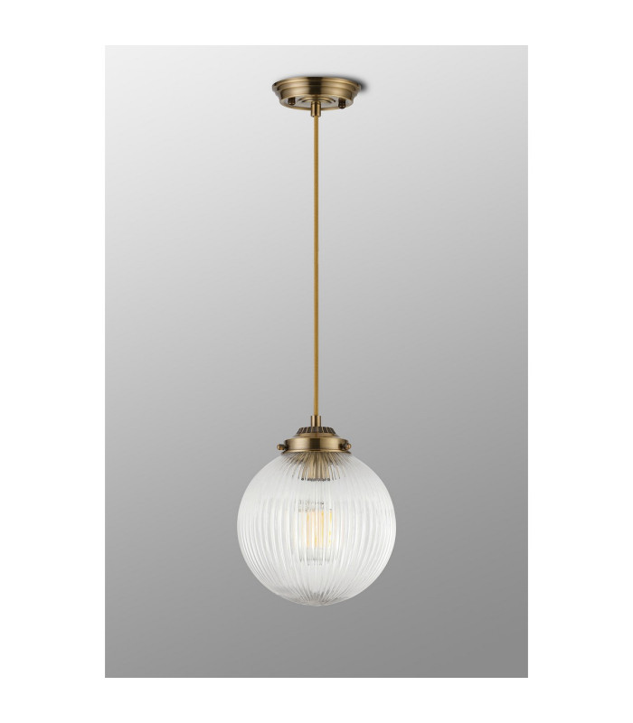 Afton Single Pendant 20cm Acorn Ribbed Glass 1 x E27 Antique Brass/Golden Brown Twisted Braided Cable/Clear-8