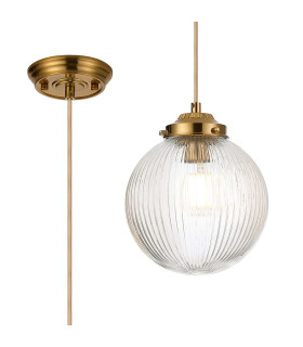Afton Single Pendant 20cm Acorn Ribbed Glass 1 x E27 Brass/Pale Gold Twisted Cable/Clear-1