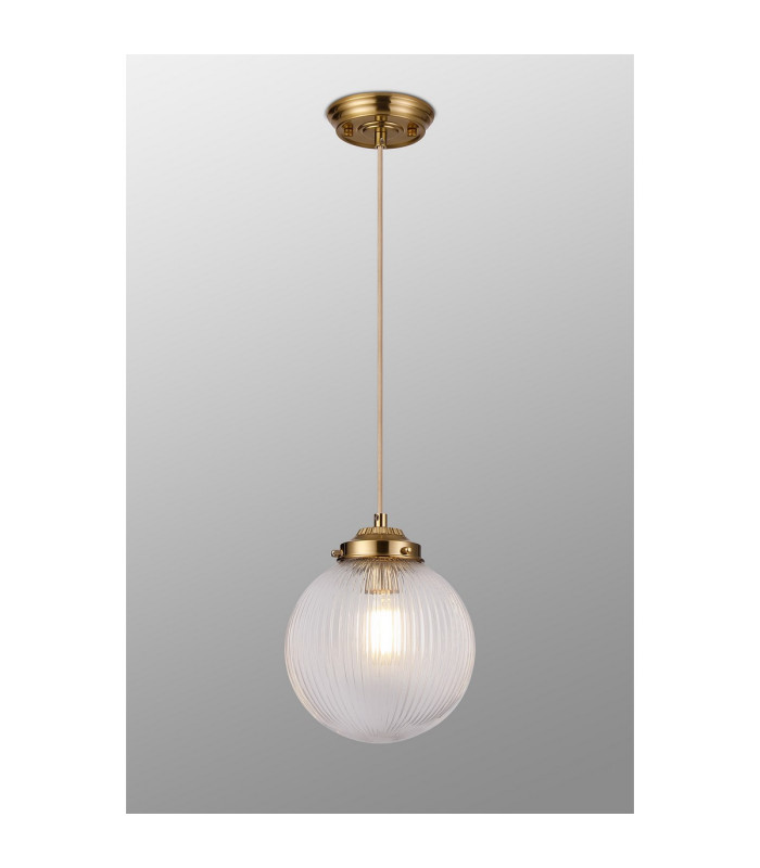 Afton Single Pendant 20cm Acorn Ribbed Glass 1 x E27 Brass/Pale Gold Twisted Cable/Clear-3