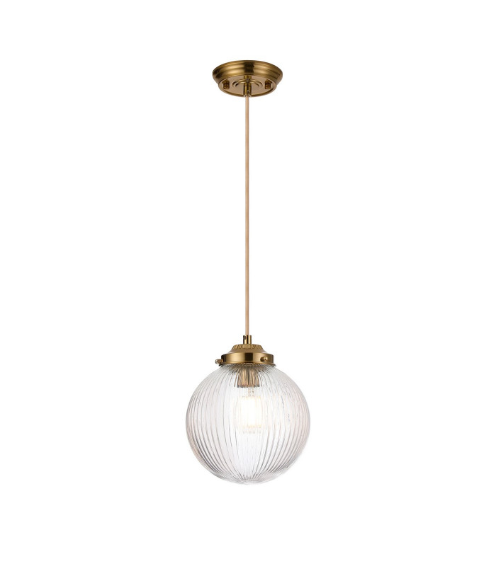 Afton Single Pendant 20cm Acorn Ribbed Glass 1 x E27 Brass/Pale Gold Twisted Cable/Clear-4