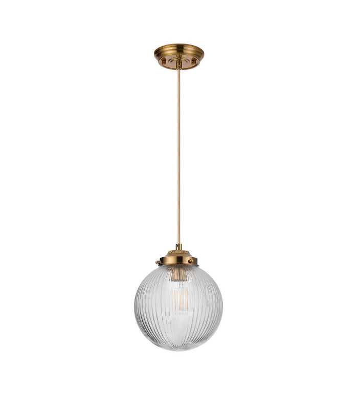 Afton Single Pendant 20cm Acorn Ribbed Glass 1 x E27 Brass/Pale Gold Twisted Cable/Clear-5