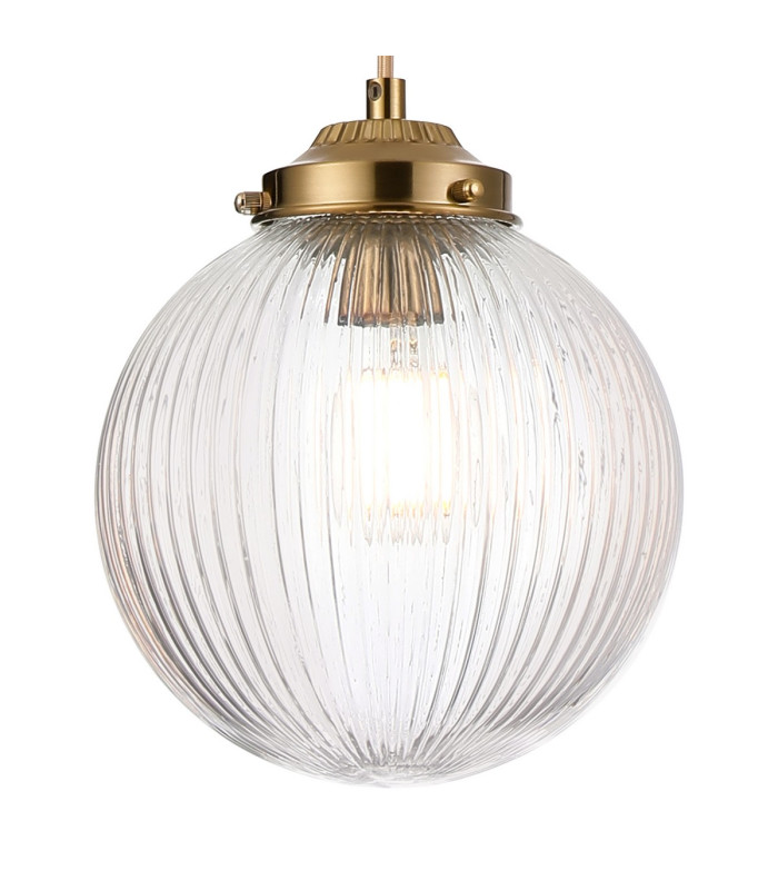 Afton Single Pendant 20cm Acorn Ribbed Glass 1 x E27 Brass/Pale Gold Twisted Cable/Clear-6