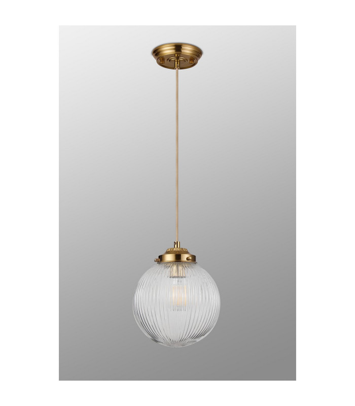 Afton Single Pendant 20cm Acorn Ribbed Glass 1 x E27 Brass/Pale Gold Twisted Cable/Clear-8