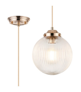 Afton Single Pendant 20cm Acorn Ribbed Glass 1 x E27 French Gold/Gold Twisted Braided Cable/Clear-1