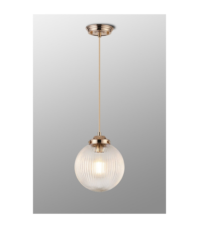 Afton Single Pendant 20cm Acorn Ribbed Glass 1 x E27 French Gold/Gold Twisted Braided Cable/Clear-3