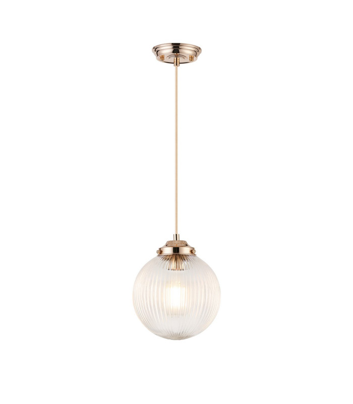 Afton Single Pendant 20cm Acorn Ribbed Glass 1 x E27 French Gold/Gold Twisted Braided Cable/Clear-4