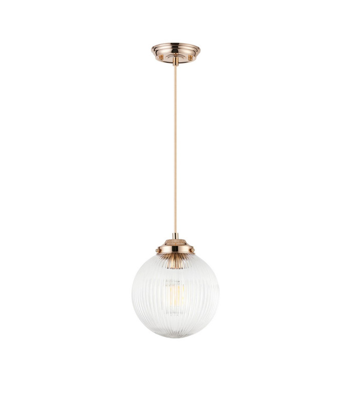 Afton Single Pendant 20cm Acorn Ribbed Glass 1 x E27 French Gold/Gold Twisted Braided Cable/Clear-5