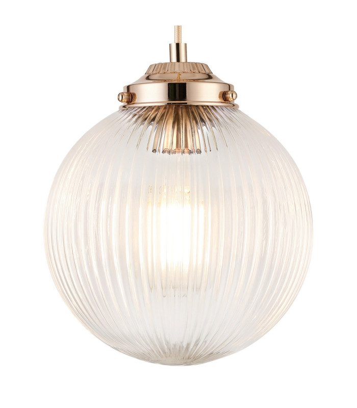 Afton Single Pendant 20cm Acorn Ribbed Glass 1 x E27 French Gold/Gold Twisted Braided Cable/Clear-7