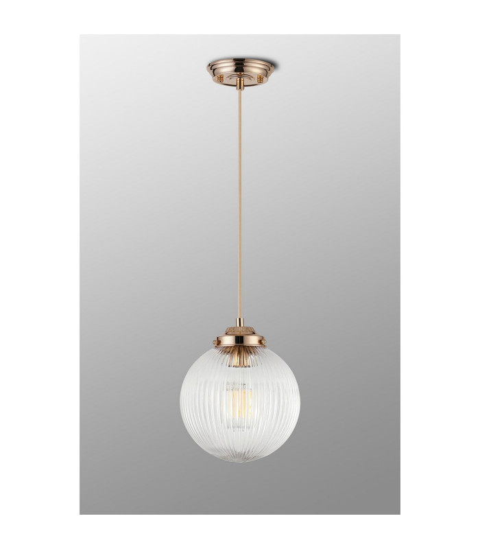 Afton Single Pendant 20cm Acorn Ribbed Glass 1 x E27 French Gold/Gold Twisted Braided Cable/Clear-8