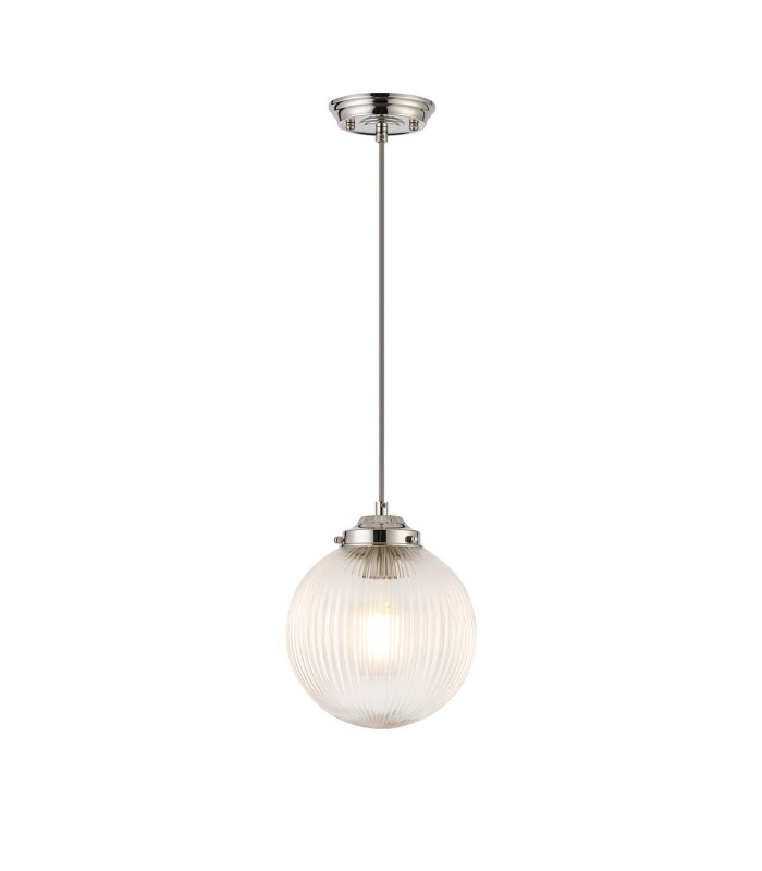 Afton Single Pendant 20cm Acorn Ribbed Glass 1 x E27 Polished Nickel/Grey Twisted Braided Cable/Clear-4