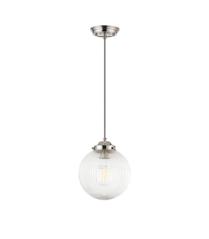 Afton Single Pendant 20cm Acorn Ribbed Glass 1 x E27 Polished Nickel/Grey Twisted Braided Cable/Clear-5