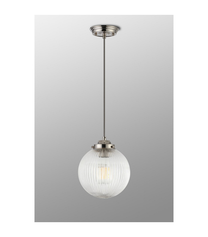 Afton Single Pendant 20cm Acorn Ribbed Glass 1 x E27 Polished Nickel/Grey Twisted Braided Cable/Clear-8