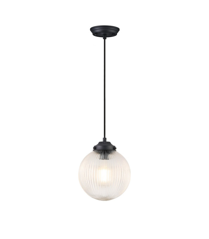 Afton Single Pendant 20cm Acorn Ribbed Glass 1 x E27 Satin Black/Black Twisted Braided Cable/Clear-4