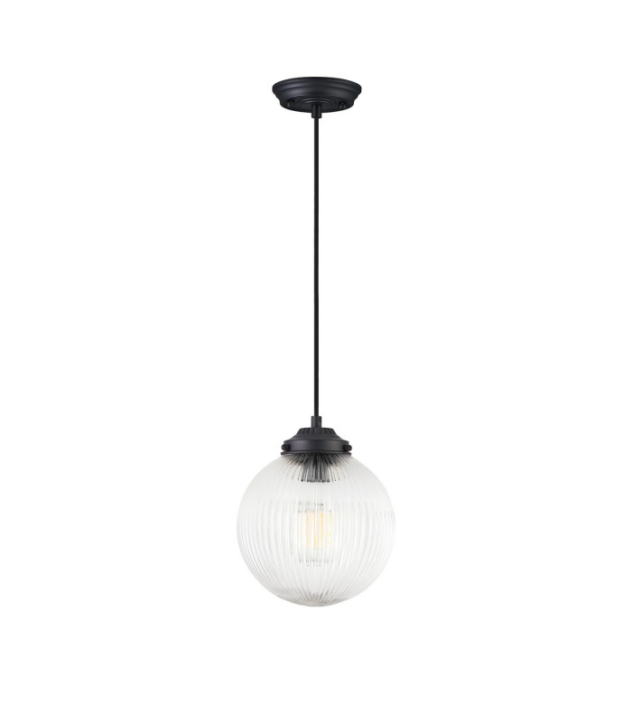 Afton Single Pendant 20cm Acorn Ribbed Glass 1 x E27 Satin Black/Black Twisted Braided Cable/Clear-5