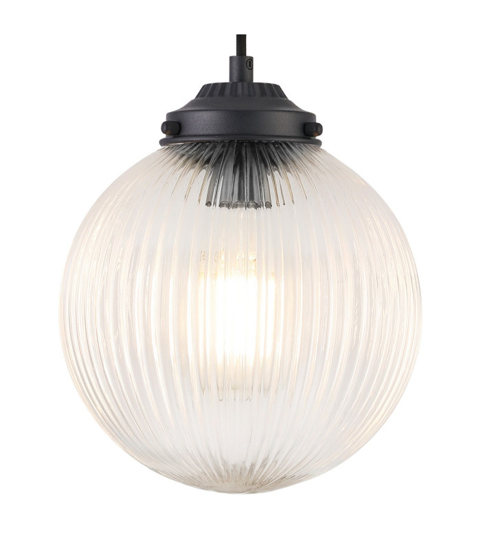 Afton Single Pendant 20cm Acorn Ribbed Glass 1 x E27 Satin Black/Black Twisted Braided Cable/Clear-7