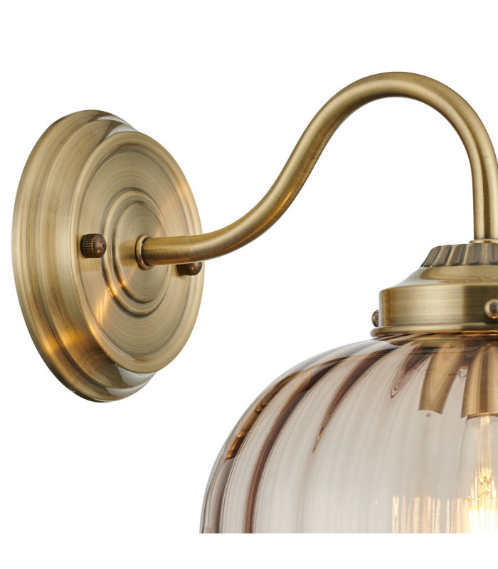 Afton Wall Light Flower Bud Shade 1 x E27 Antique Brass/Cognac-5