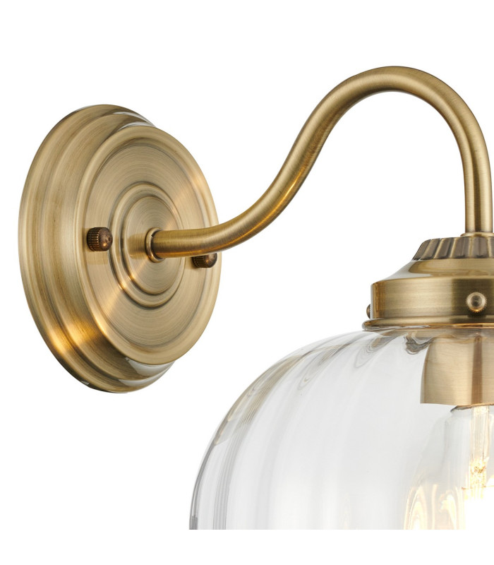 Afton Wall Light Flower Bud Shade 1 x E27 Antique Brass/Clear-4