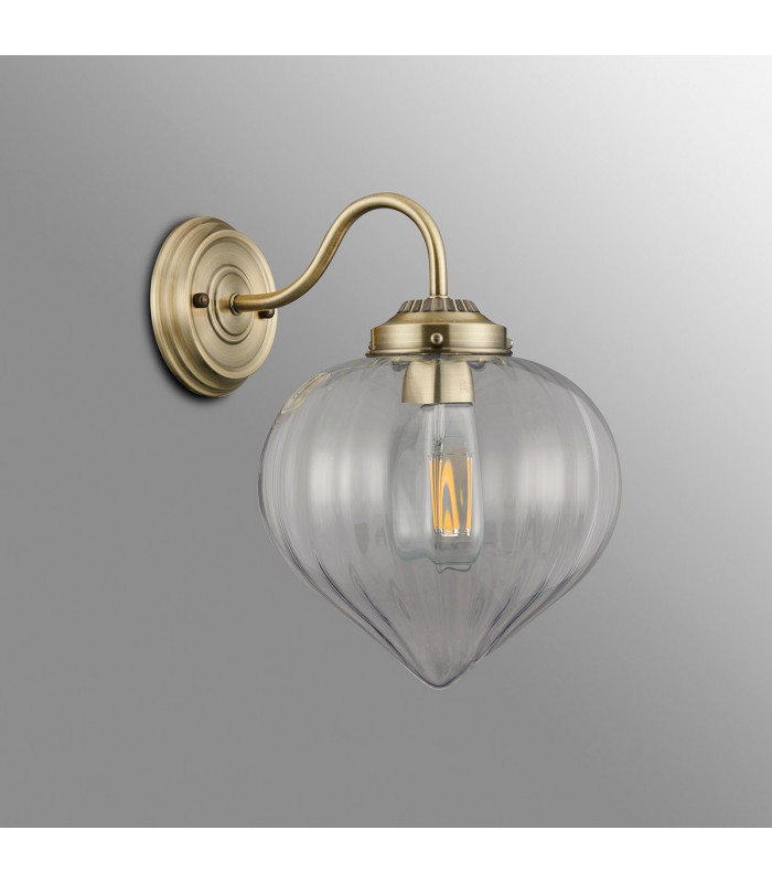 Afton Wall Light Flower Bud Shade 1 x E27 Antique Brass/Clear-6
