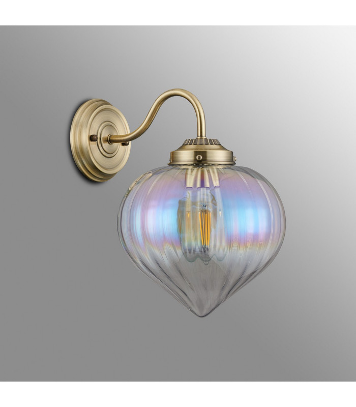 Afton Wall Light Flower Bud Shade 1 x E27 Antique Brass/Iridescent Faded-7