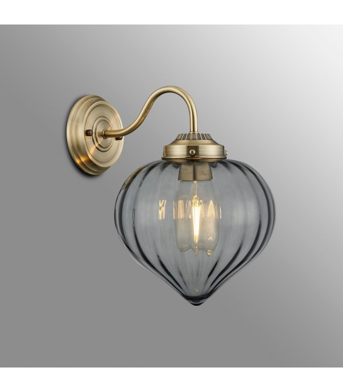 Afton Wall Light Flower Bud Shade 1 x E27 Antique Brass/Smoke-3