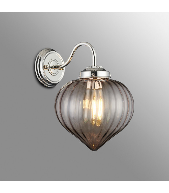 Afton Wall Light Flower Bud Shade 1 x E27 Polished Nickel/Cognac-3