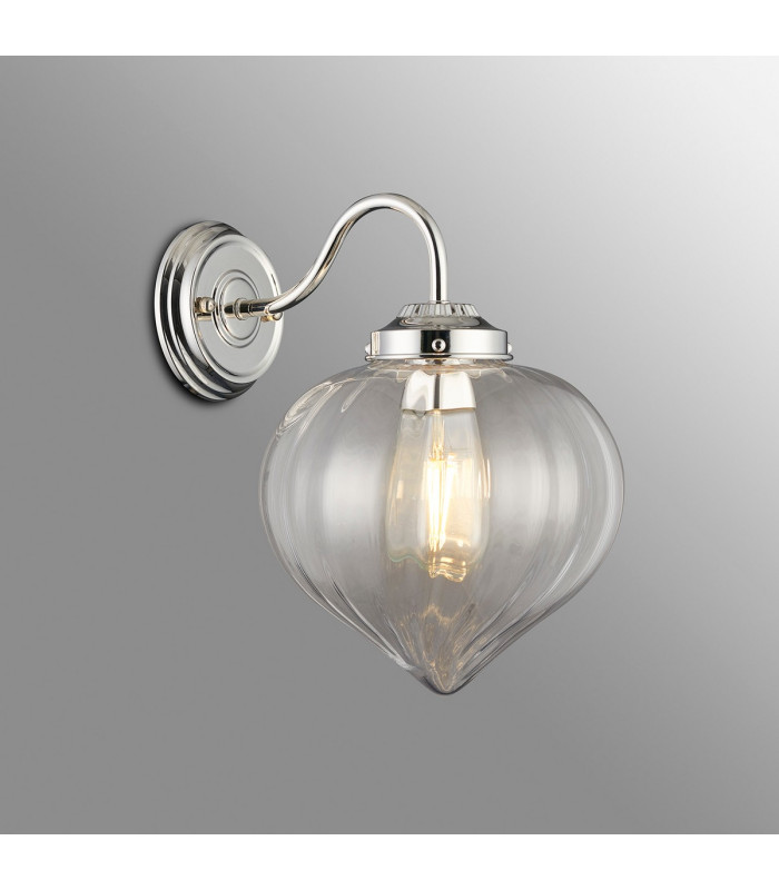 Afton Wall Light Flower Bud Shade 1 x E27 Polished Nickel/Clear-3