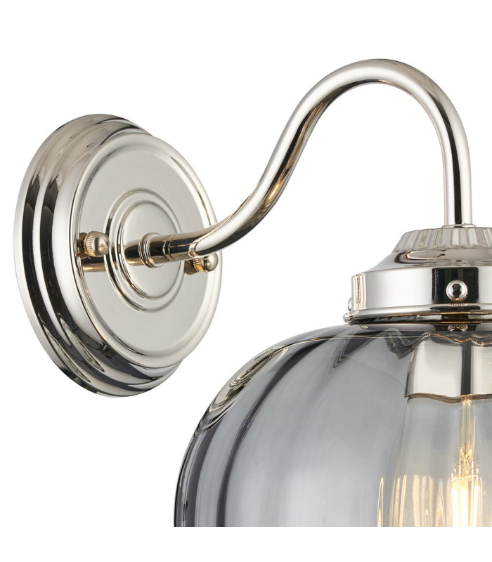 Afton Wall Light Flower Bud Shade 1 x E27 Polished Nickel/Smoke-5