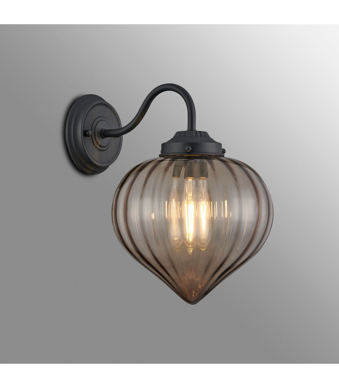 Afton Wall Light Flower Bud Shade 1 x E27 Satin Black/Cognac-3