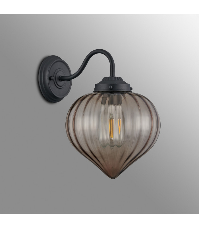 Afton Wall Light Flower Bud Shade 1 x E27 Satin Black/Cognac-7