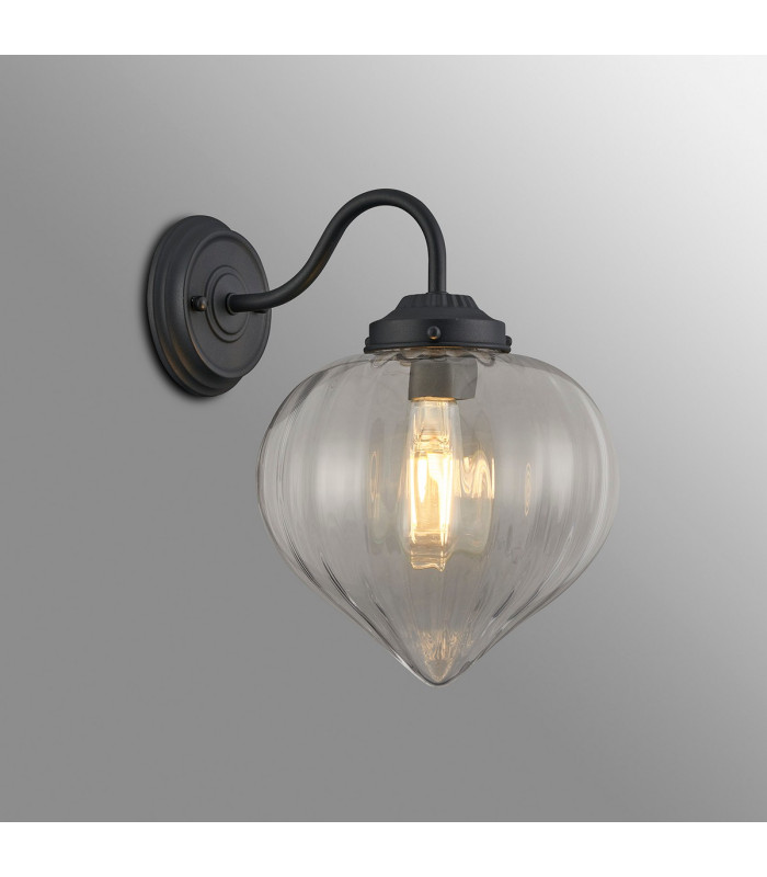 Afton Wall Light Flower Bud Shade 1 x E27 Satin Black/Clear-3