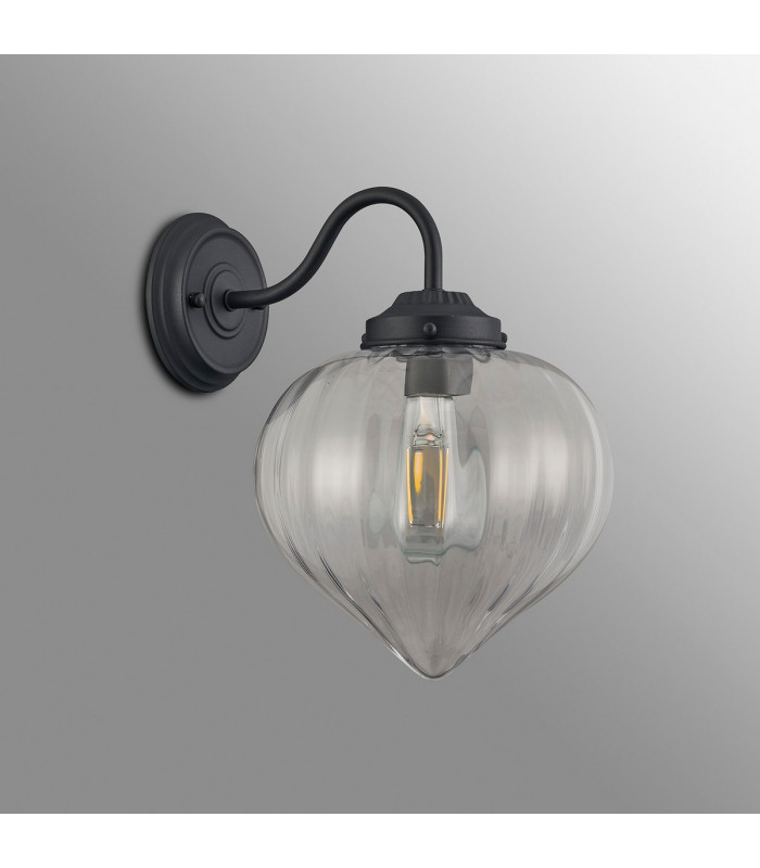 Afton Wall Light Flower Bud Shade 1 x E27 Satin Black/Clear-7