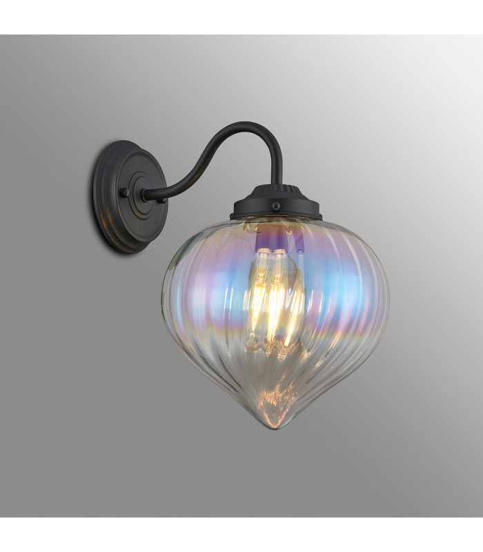 Afton Wall Light Flower Bud Shade 1 x E27 Satin Black/Iridescent Faded-3
