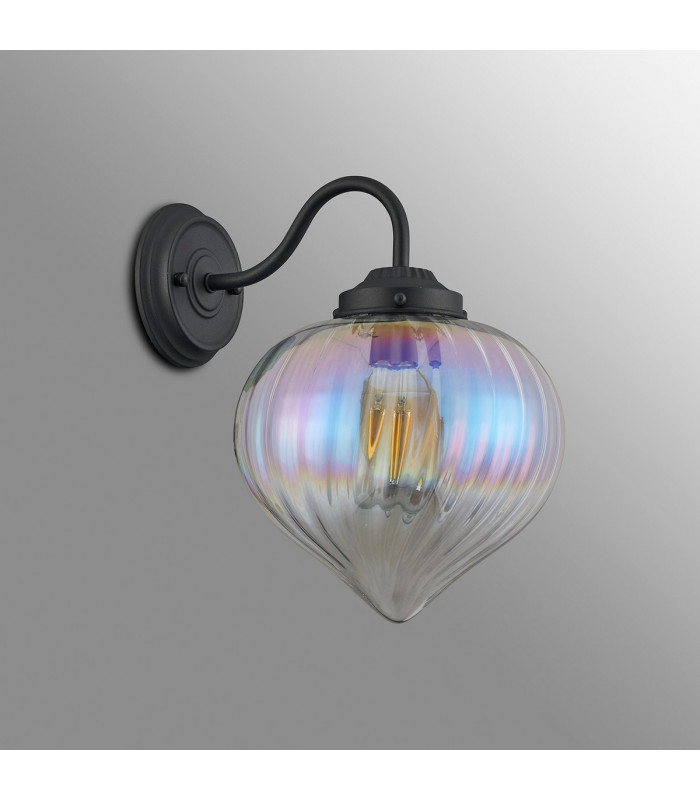 Afton Wall Light Flower Bud Shade 1 x E27 Satin Black/Iridescent Faded-7