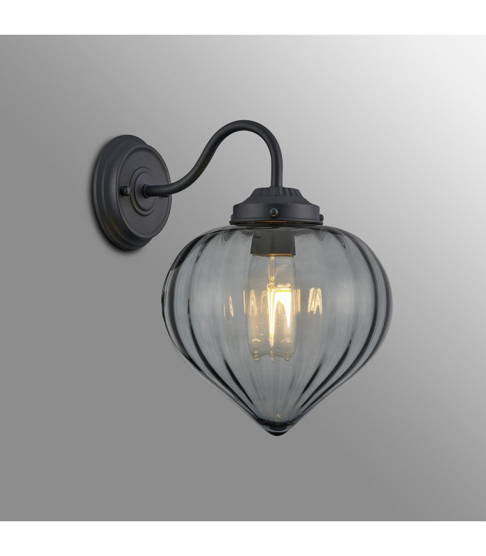 Afton Wall Light Flower Bud Shade 1 x E27 Satin Black/Smoke-3