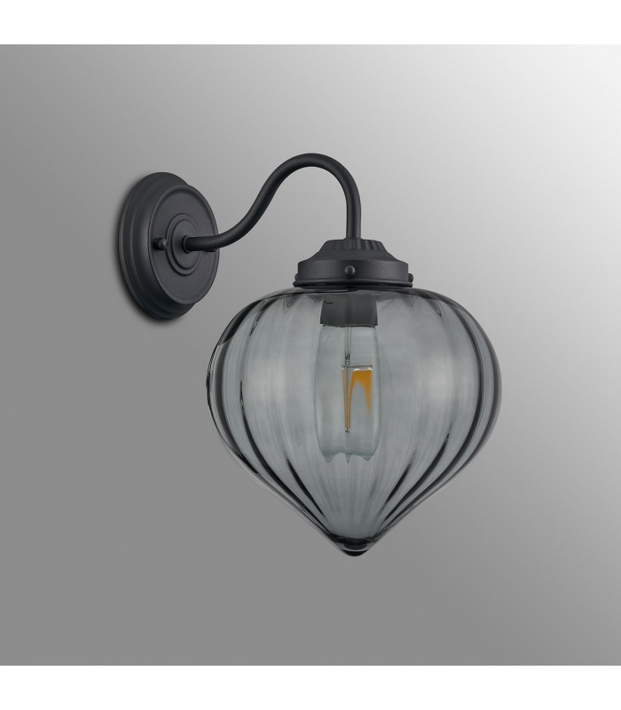 Afton Wall Light Flower Bud Shade 1 x E27 Satin Black/Smoke-7
