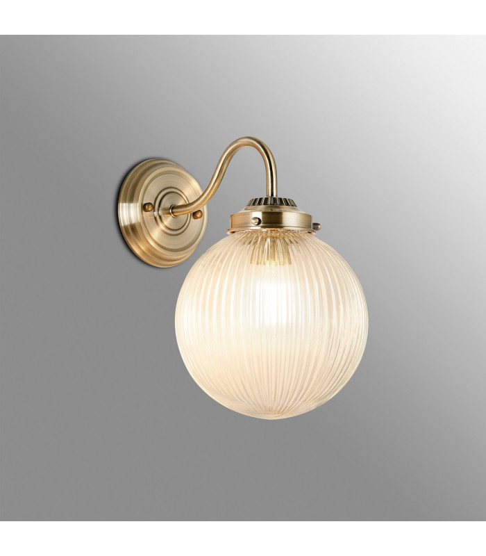 Afton Wall Light 20cm Acorn Ribbed Glass 1 x E27 Antique Brass/Clear-3