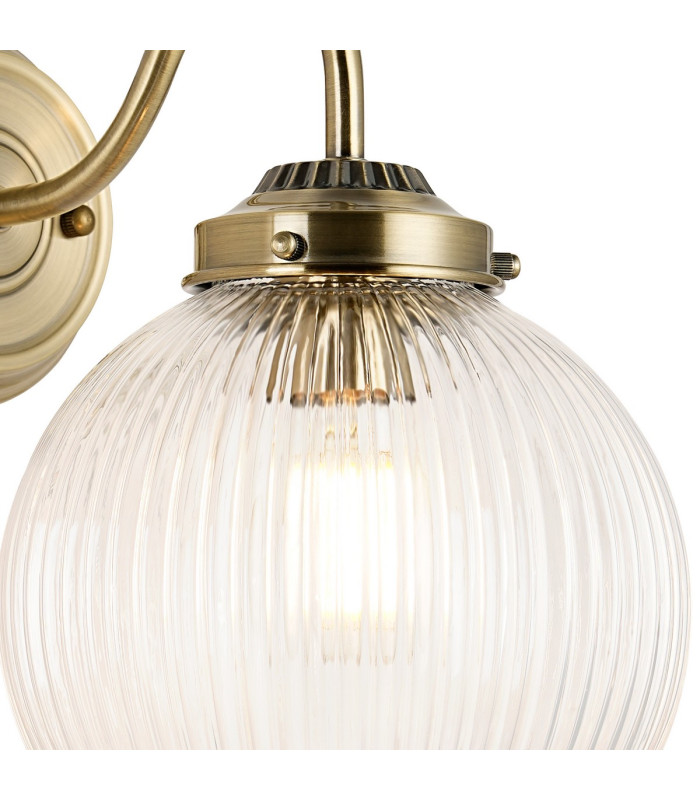 Afton Wall Light 20cm Acorn Ribbed Glass 1 x E27 Antique Brass/Clear-6