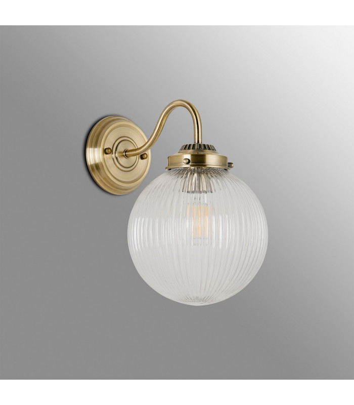 Afton Wall Light 20cm Acorn Ribbed Glass 1 x E27 Antique Brass/Clear-8