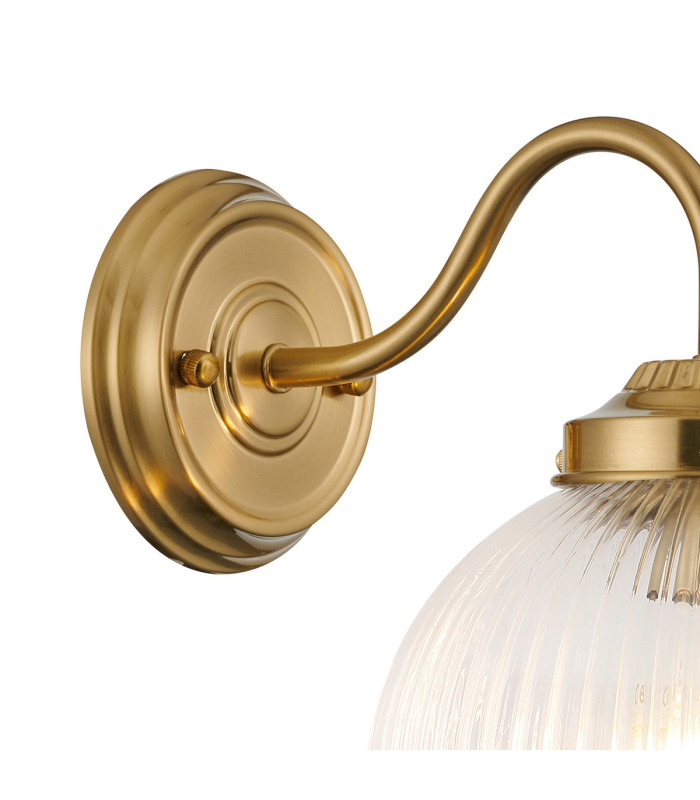 Afton Wall Light 20cm Acorn Ribbed Glass 1 x E27 Brass/Clear-5