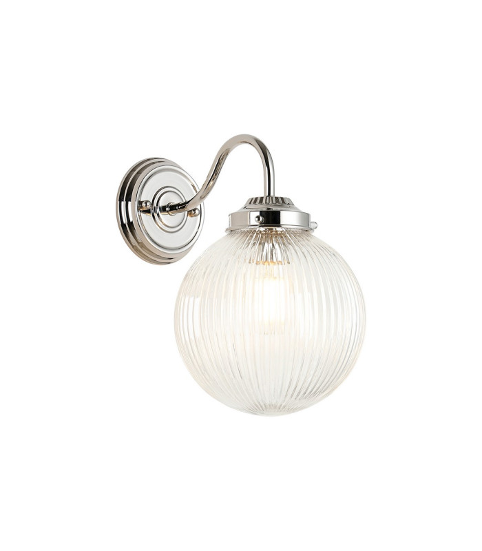 Afton Wall Light 20cm Acorn Ribbed Glass 1 x E27 Polished Nickel/Clear-1