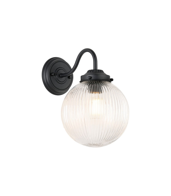 Afton Wall Light 20cm Acorn Ribbed Glass 1 x E27 Satin Black/Clear-1